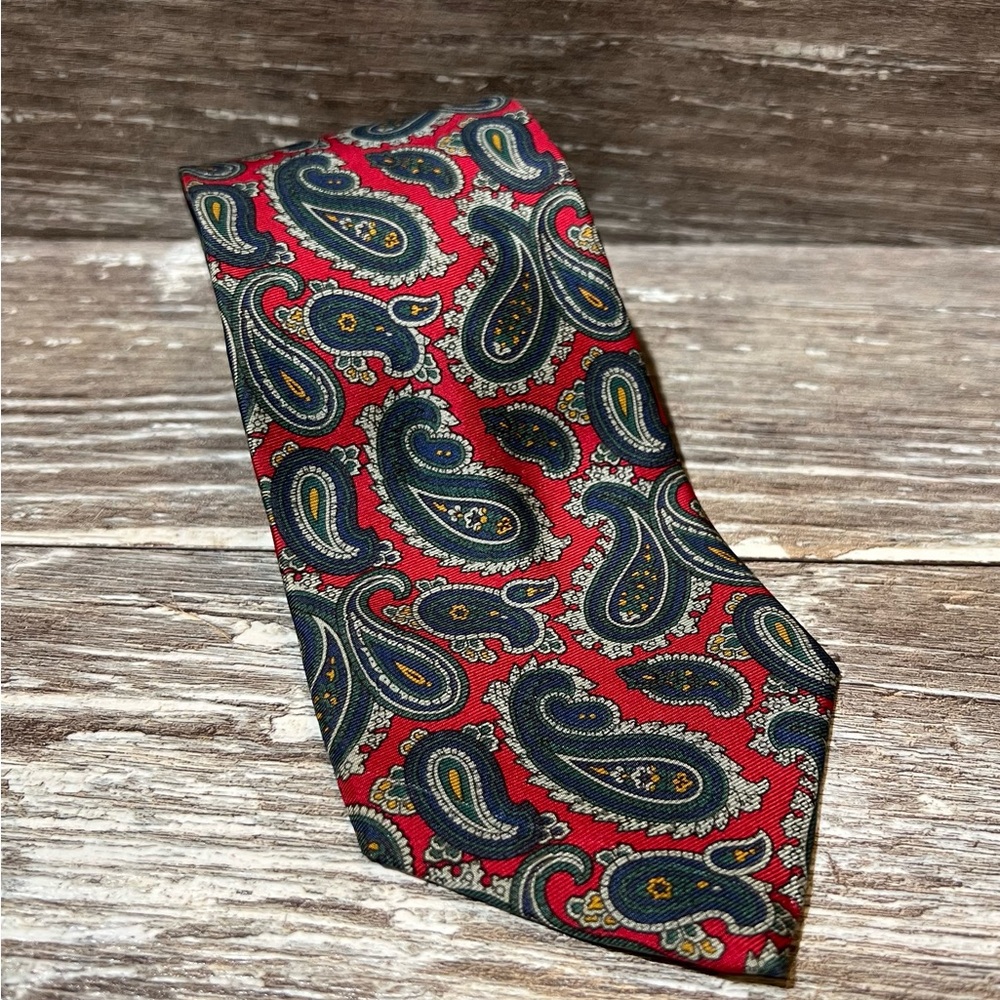 Bert Pulitzer Large Paisley Print Red Men's Tie Vintage‎ Formal Suit Business
